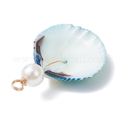 Dyed Natural Shell & Imitaiton Round White Pearl Pendants&nbsp;PALLOY-JF04443-01