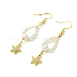 Shell Pearl and Brass Micro Pave Cubic Zirconia Charms Dangle Earring&nbsp;EJEW-JE07431-02