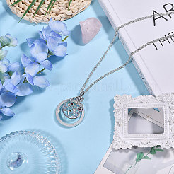 Flat Round with Flower Magnifying Glass Pendant Alloy Rope Chain Necklaces for Women&nbsp;NJEW-WH0013-74S