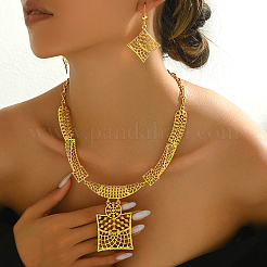 Vintage Alloy Hollow Square Pendant Necklace & Earrings Sets for Women&nbsp;OH7924