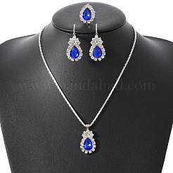 Teardrop Alloy Rhinestone Earring & Pendant Necklaces & Finger Rings Sets&nbsp;FS-WG77DAC-02