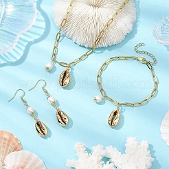 Natural Freshwater Pearl & Electroplated Shell Necklace and Bracelet and Dangle Earring Sets&nbsp;SJEW-JS01314