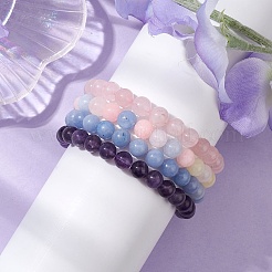4Pcs Constellation 8mm Round Natural Amethyst & Rose Quartz & White Jade Imitation Aquamarine & White Jade Imitation Morganite Beaded Stretch Bracelets for Women&nbsp;BJEW-JB10633