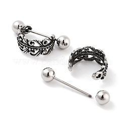 Flower 316 Surgical Stainless Steel Shield Barbell Hoop Earrings&nbsp;EJEW-Z050-46AS
