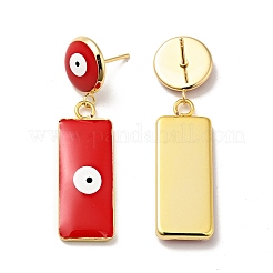 Rectangle with Evil Eye Enamel Dangle Stud Earrings&nbsp;EJEW-F288-13-G