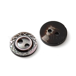 Natural Black Lip Shell Flat Round Buttons with Carved Rim&nbsp;LS-SH-CBA18B6-02B-06