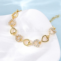 Brass Micro Pave Clear Cubic Zirconia Link Bracelets for Women&nbsp;BJEW-D342-03G