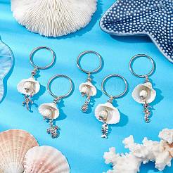 5Pcs 5 Styles Spiral Shell Keychain&nbsp;KEYC-JKC00870-01