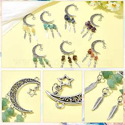 7Pcs Natural & Synthetic Gemstone Moon Pendant Decorations&nbsp;PALLOY-FS00062