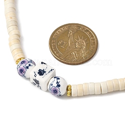 Handmade Printed Porcelain Round Cube & Dyed Synthetic Turquoise Beaded Necklaces&nbsp;NJEW-JN05644