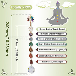 2Pcs Gemstone Chip Copper Wire Wrapped Tree of Life and Glass Chakra Hanging Ornaments&nbsp;PALLOY-TAC0252