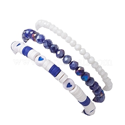 3Pcs Religion Polymer Clay & Glass & Synthetic Turquoise Beaded Stretch Bracelets Kit&nbsp;BJEW-JB10675-02
