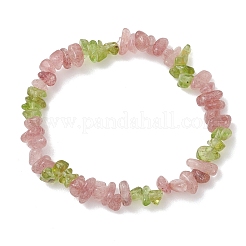 Natural Peridot & Natural Strawberry Quartz Chip Beaded Stretch Bracelets for Women&nbsp;BJEW-JB13278
