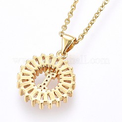 Brass Micro Pave Cubic Zirconia Initial Pendant Necklaces&nbsp;NJEW-H486-30G-I