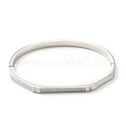 Shell Oval and Cubic Zirconia Hinged Bangle&nbsp;BJEW-G644-01