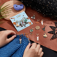 Halloween Theme Alloy Enamel Pendant Stitch Markers&nbsp;HJEW-AB00230