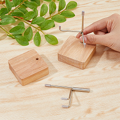 Square Wooden Crystal Rock Display Easels with Iron Holder&nbsp;ODIS-WH0038-28B-P