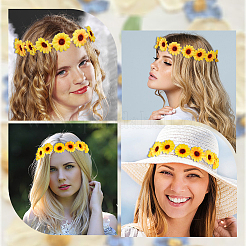 2Pcs Cloth Small Sunflowe Wreath Headband&nbsp;OHAR-CP0001-20A