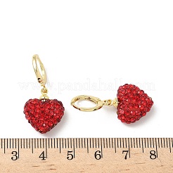Heart Brass Rhinestone Leverback Earrings&nbsp;EJEW-K289-10G