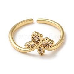 Rack Plating Brass Micro Pave Clear Cubic Zirconia Open Cuff Rings&nbsp;RJEW-M162-01G