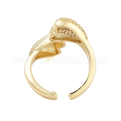 Rack Plating Heart Brass Micro Pave Cubic Zirconia Open Cuff Rings for Women&nbsp;RJEW-B064-08G