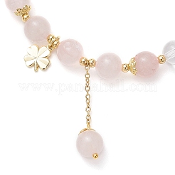 Natural Quartz Crystal & Rose Quartz Round Beaded Stretch Bracelets&nbsp;BJEW-JB11935-02