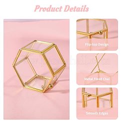 Glass Jewelry Presentation Boxes with Golden Tone Metal Frame&nbsp;CON-WH0133-014