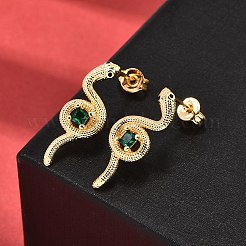 Snake Brass Micro Pave Cubic Zirconia Stud Earrings&nbsp;EJEW-A135-09G