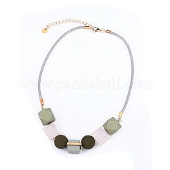 Alloy & Wood & Resin Cube Round Polygon Beaded Necklaces for Women&nbsp;FS-WG78C23-03