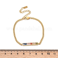 Rectangle 304 Stainless Steel Glass Link Bracelets for Women&nbsp;BJEW-K237-17G
