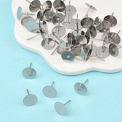 Tarnish Resistant 316 Surgical Stainless Steel Flat Round Blank Peg Stud Earring Settings&nbsp;STAS-R073-06A