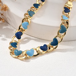 Heart Brass Enamel Curb Chains Bracelets for Women&nbsp;BJEW-B125-03G