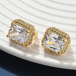 Brass Micro Pave Clear Cubic Zirconia Hoop Earrings&nbsp;EJEW-C182-02G