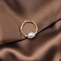 925 Sterling Silver with Natural Baroque Pearls Rings&nbsp;RJEW-Z030-03G