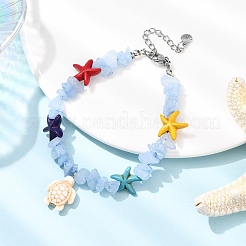 5Pcs Natural & Synthetic Gemstone Chip & Starfish Beads & Synthetic Turquoise Turtle Charm Bracelets Sets&nbsp;BJEW-JB12405