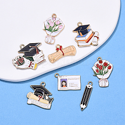 32Pcs 8 Styles Graduation Season Alloy Enamel Pendants&nbsp;ENAM-YW0005-72