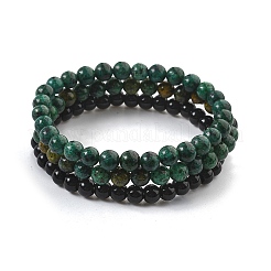 3Pcs 3 Style Natural African Turquoise(Jasper) & Black Agate Round Beaded Stretch Bracelets Set&nbsp;PW23030764297