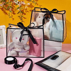 15Pcs Rectangle Frosted Transparent PP Plastic Storage Bags with 1 Roll Polyester Ribbon&nbsp;ABAG-UN0001-06A