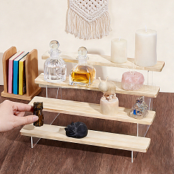 4 Layers Clear Acrylic with Wooden Tiered Bracelet Organizer Display Stands for Bangles&nbsp;BDIS-WH0011-08