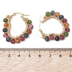 2 Pairs 2 Styles Natural Green Jade Imitation Tourmaline Beaded Hoop Earrings&nbsp;EJEW-JE06943