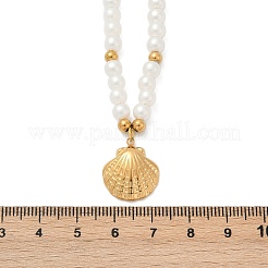 304 Stainless Steel Sea Animal Pendant Plastic Imitation Pearl Beaded Necklaces for Women&nbsp;NJEW-U048-02B-G
