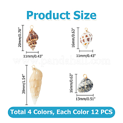 48Pcs 4 Styles Natural Mixed Shell Pendants&nbsp;PALLOY-HS00026