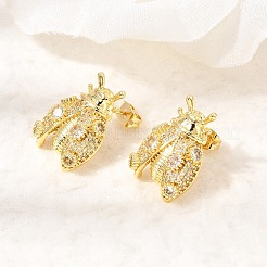 Brass Micro Pave Cubic Zirconia Stud Earrings&nbsp;EJEW-D355-02G-02