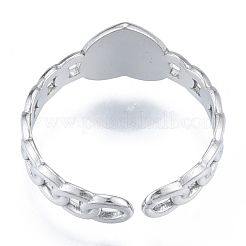 Non-Tarnish 304 Stainless Steel Heart with Chain Cuff Rings&nbsp;RJEW-N038-127P