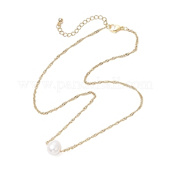 Natural Cultured Freshwater Pearl Potato Pendant 304 Stainless Steel Singapore Chains Necklaces&nbsp;NJEW-JN05273-01