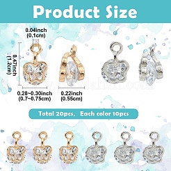 20Pcs 2 Colors Alloy Clear Cubic Zirconia Charms&nbsp;ZIRC-YW0001-38