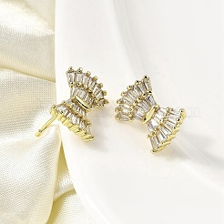 Brass Clear Cubic Zirconia Bowknot Stud Earrings&nbsp;EJEW-L261-016G