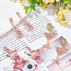 3 Pairs 3 Style Rhinestone Wine Glass Dangle Stud Earrings&nbsp;EJEW-AN0003-61