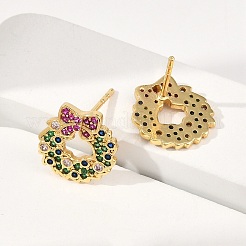 Christmas Rack Plating Brass Cubic Zirconia Stud Earrings&nbsp;EJEW-K245-55E-G
