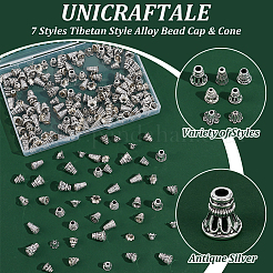 210Pcs 7 Styles Tibetan Style Alloy Bead Cap & Cone&nbsp;FIND-UN0015-64